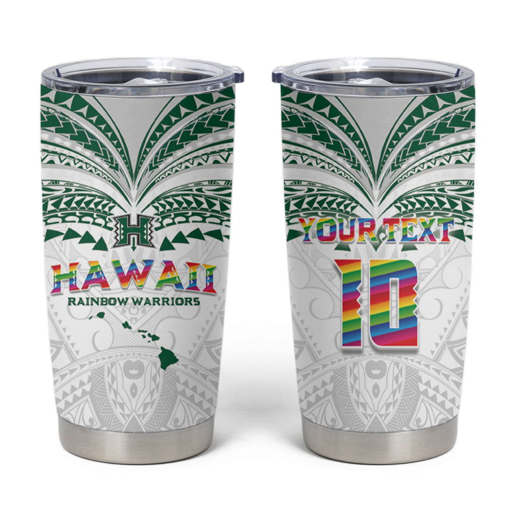 Custom Hawaii Rainbow Warriors Tumbler Cup Polynesian Motif White Color