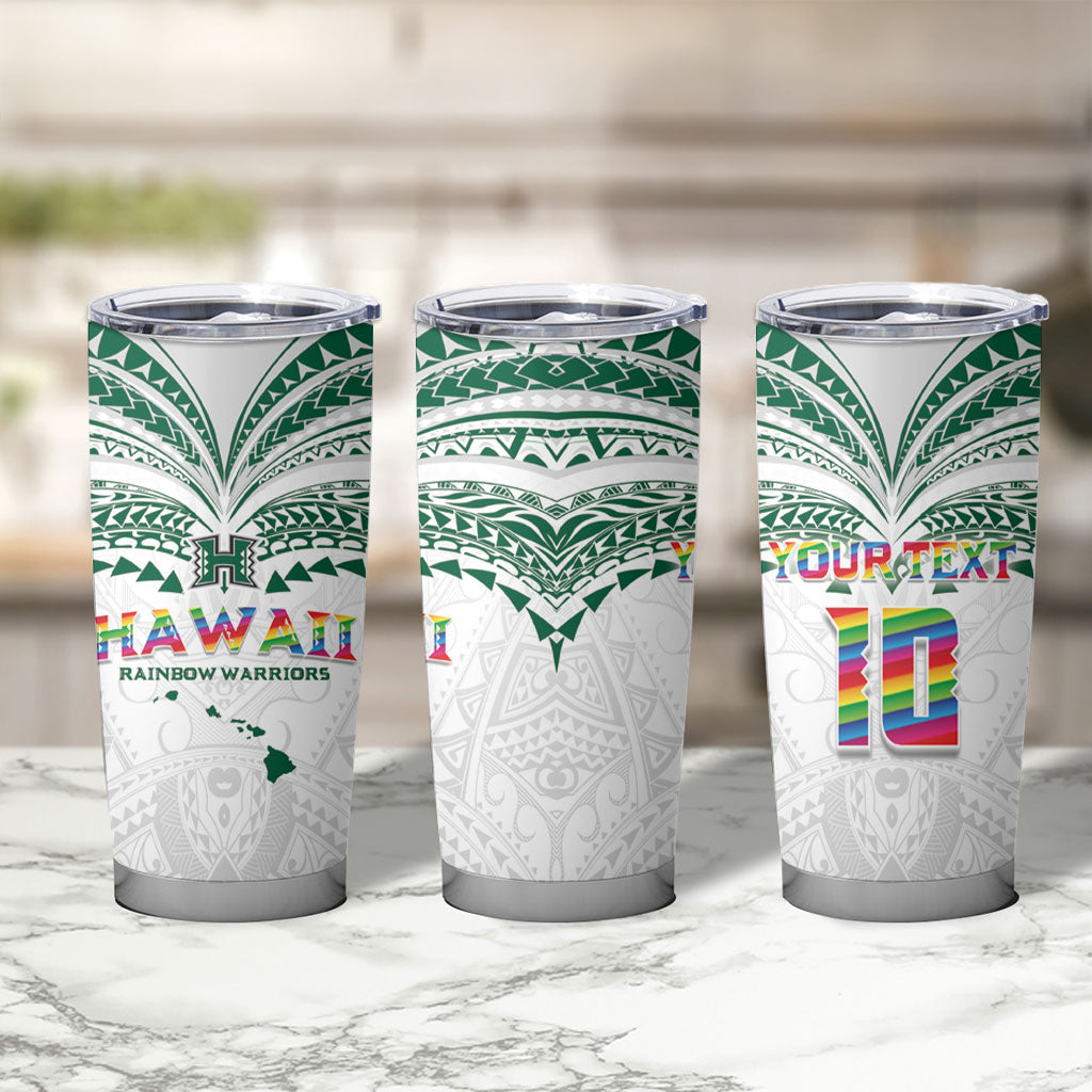 Custom Hawaii Rainbow Warriors Tumbler Cup Polynesian Motif White Color