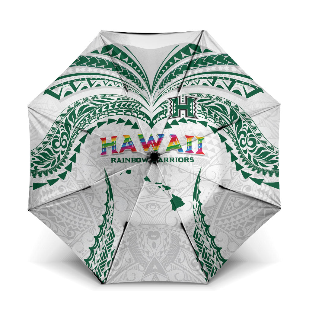 Hawaii Rainbow Warriors Umbrella Polynesian Motif White Color