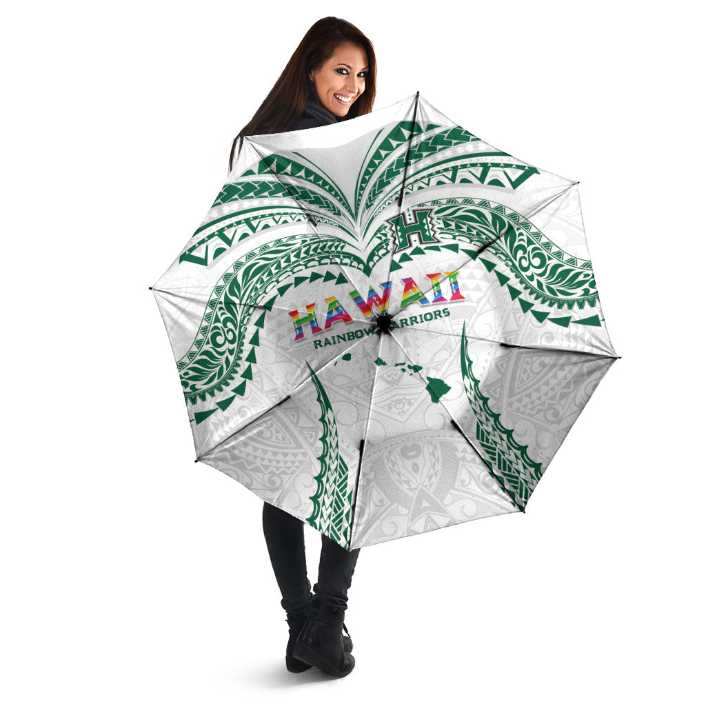 Hawaii Rainbow Warriors Umbrella Polynesian Motif White Color