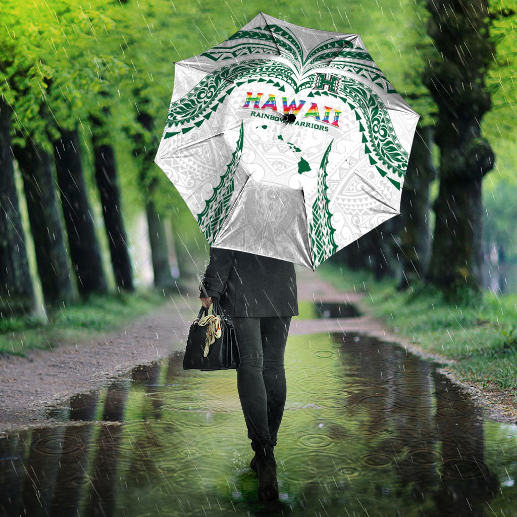 Hawaii Rainbow Warriors Umbrella Polynesian Motif White Color