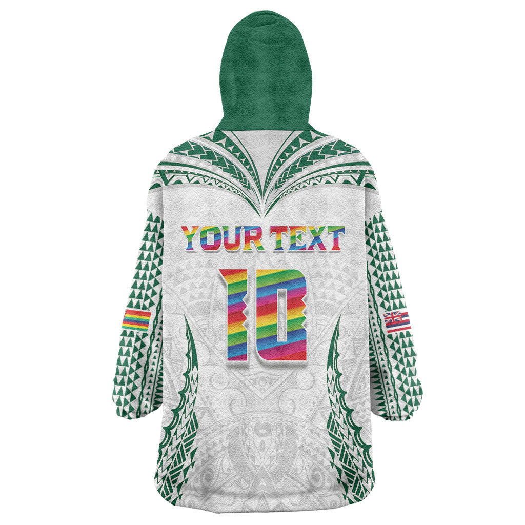 Custom Hawaii Rainbow Warriors Wearable Blanket Hoodie Polynesian Motif White Color