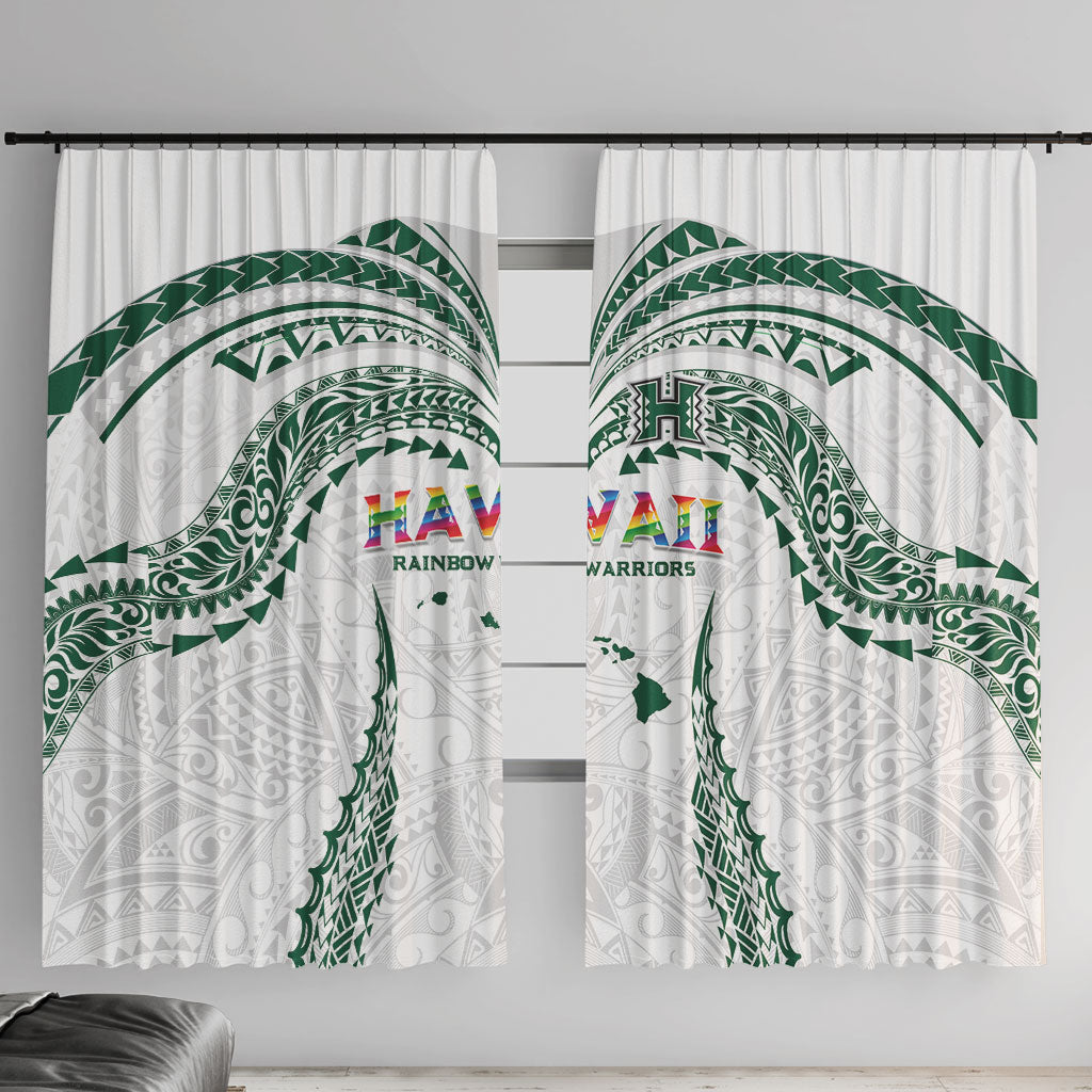 Hawaii Rainbow Warriors Window Curtain Polynesian Motif White Color