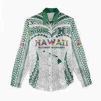 Custom Hawaii Rainbow Warriors Women Casual Shirt Polynesian Motif White Color
