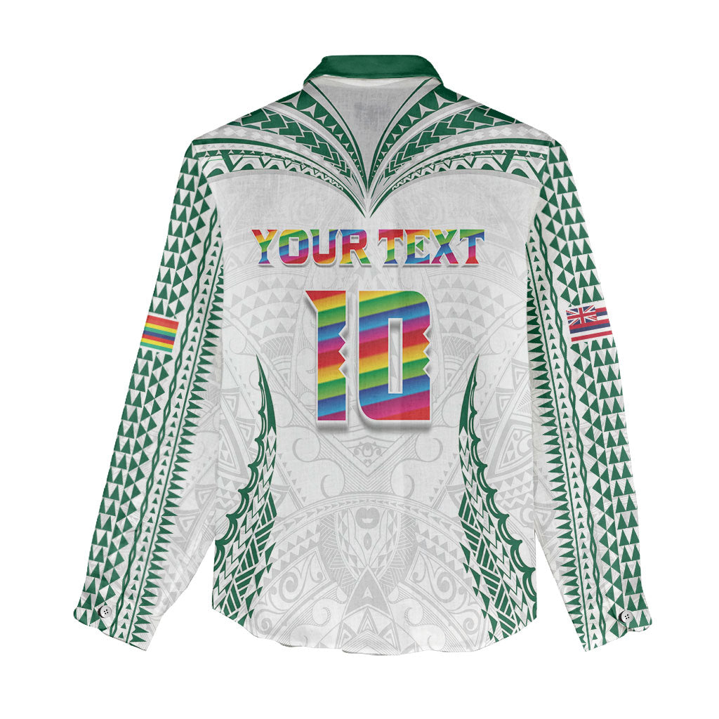 Custom Hawaii Rainbow Warriors Women Casual Shirt Polynesian Motif White Color