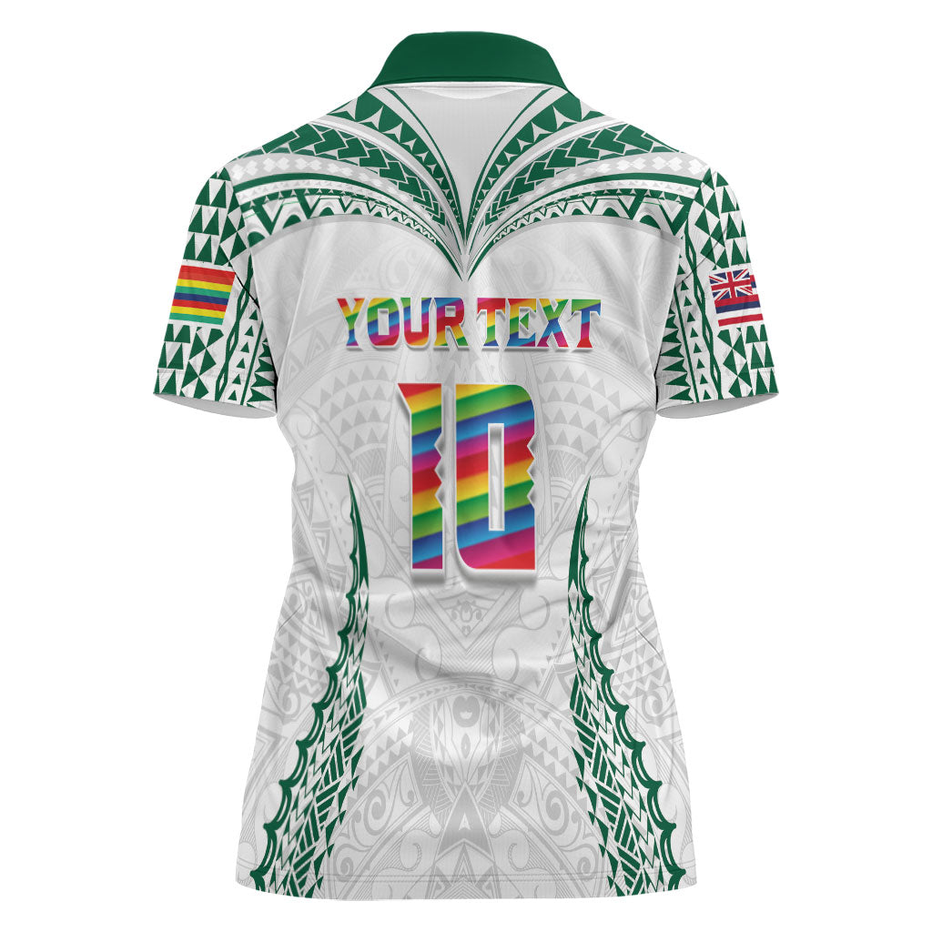 Custom Hawaii Rainbow Warriors Women Polo Shirt Polynesian Motif White Color