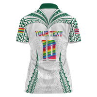 Custom Hawaii Rainbow Warriors Women Polo Shirt Polynesian Motif White Color