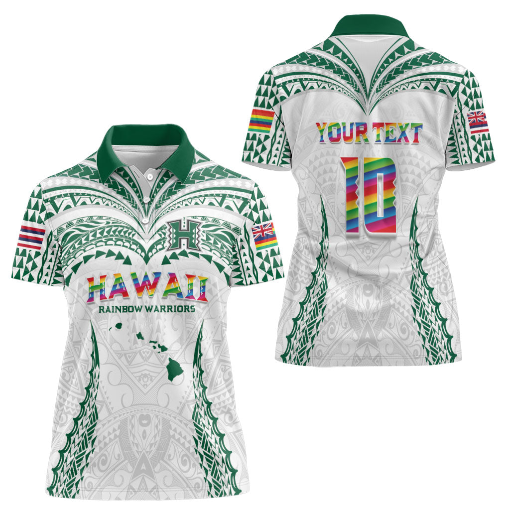 Custom Hawaii Rainbow Warriors Women Polo Shirt Polynesian Motif White Color