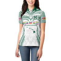 Custom Hawaii Rainbow Warriors Women Polo Shirt Polynesian Motif White Color