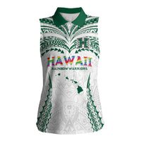 Custom Hawaii Rainbow Warriors Women Sleeveless Polo Shirt Polynesian Motif White Color