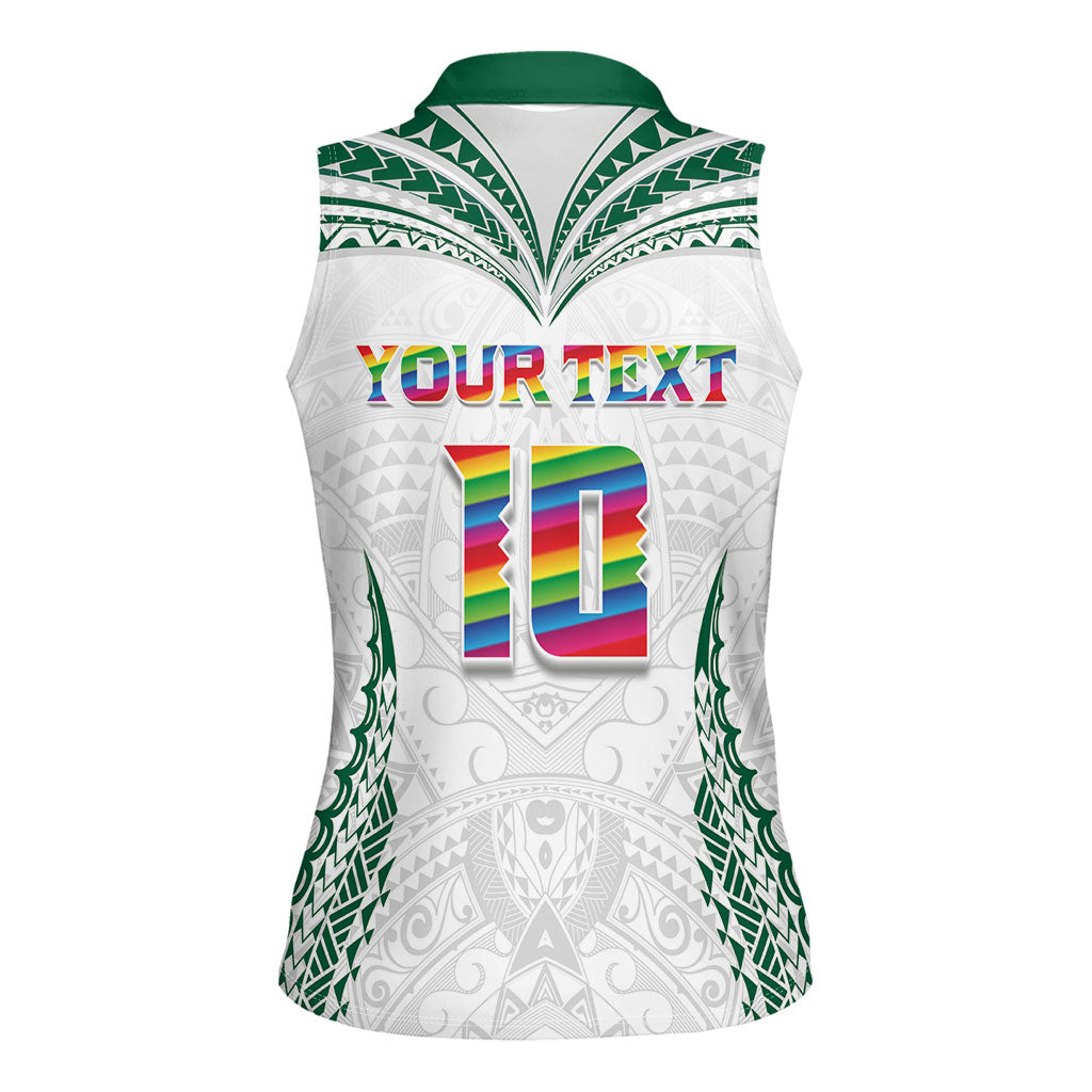 Custom Hawaii Rainbow Warriors Women Sleeveless Polo Shirt Polynesian Motif White Color