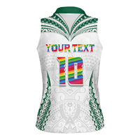 Custom Hawaii Rainbow Warriors Women Sleeveless Polo Shirt Polynesian Motif White Color