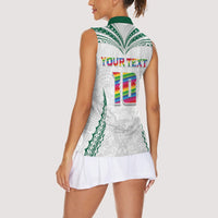 Custom Hawaii Rainbow Warriors Women Sleeveless Polo Shirt Polynesian Motif White Color