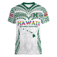 Custom Hawaii Rainbow Warriors Women V-Neck T-Shirt Polynesian Motif White Color