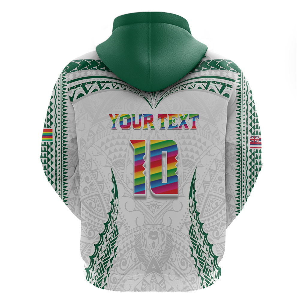 Custom Hawaii Rainbow Warriors Zip Hoodie Polynesian Motif White Color