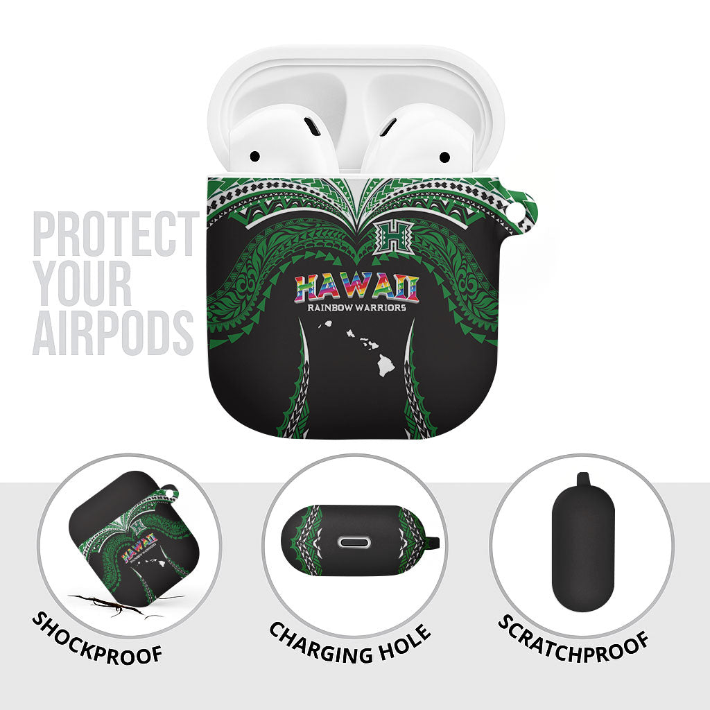 Hawaii Rainbow Warriors AirPods Case Polynesian Motif Black Color