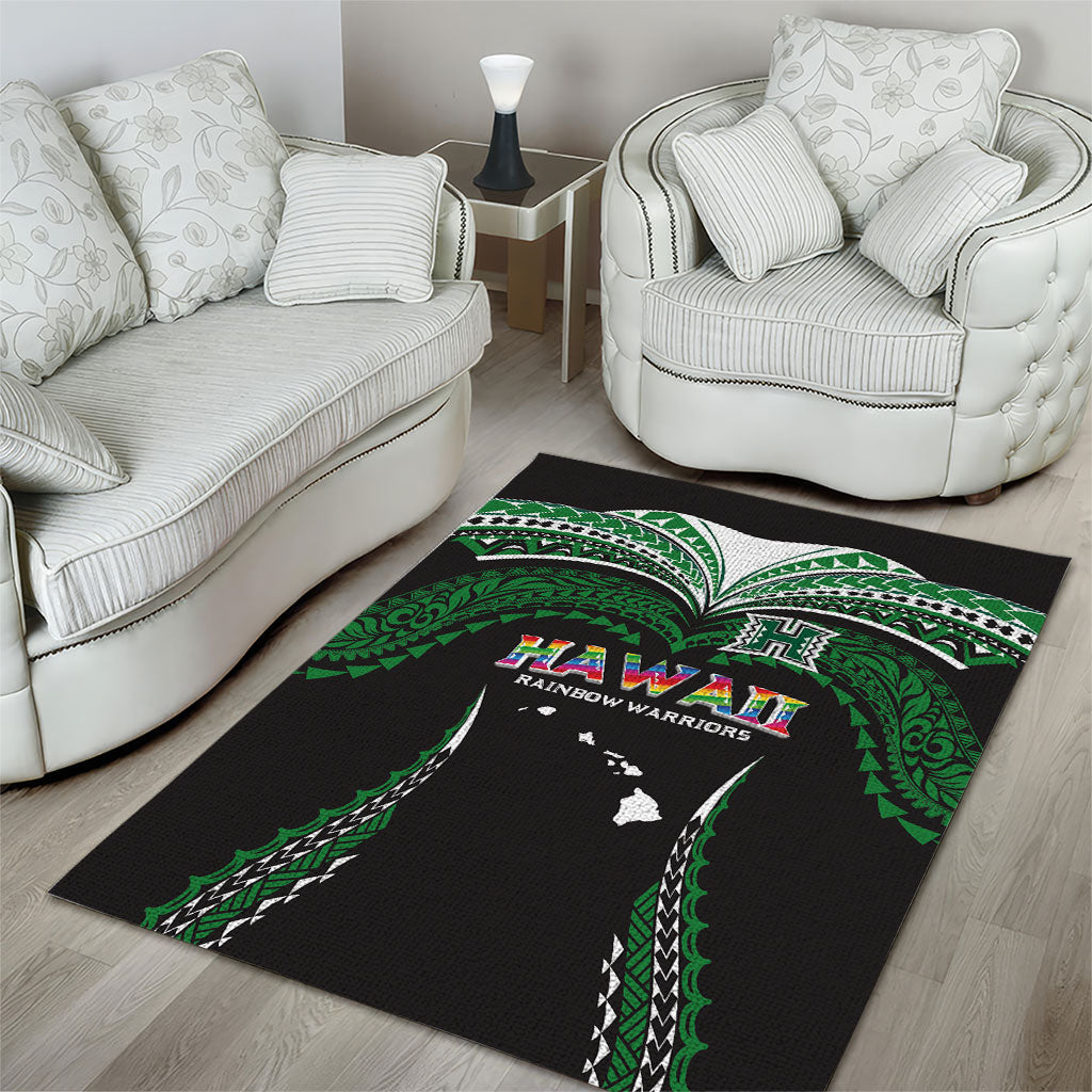 Hawaii Rainbow Warriors Area Rug Polynesian Motif Black Color