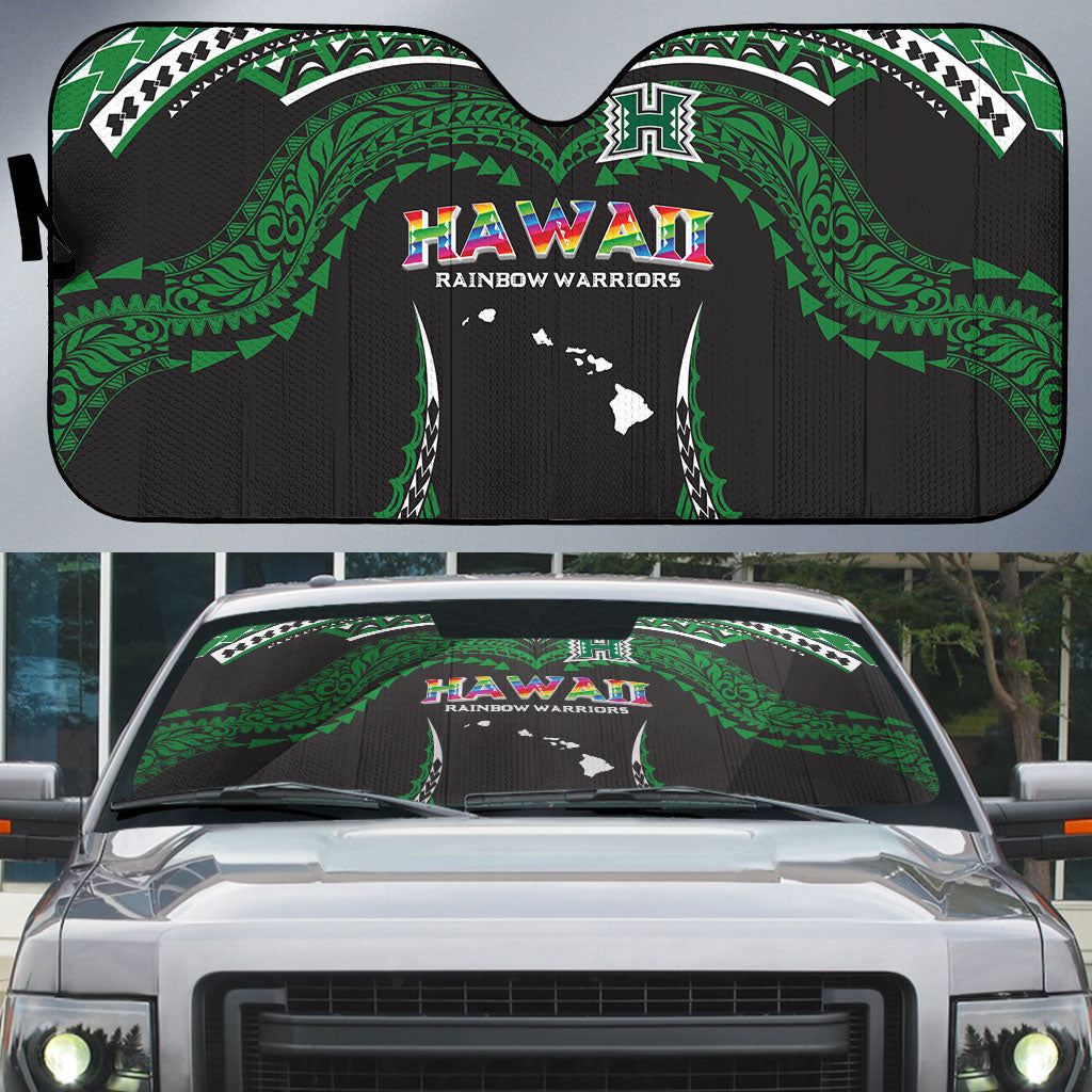 Hawaii Rainbow Warriors Auto Sun Shade Polynesian Motif Black Color