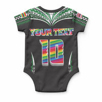 Custom Hawaii Rainbow Warriors Baby Onesie Polynesian Motif Black Color