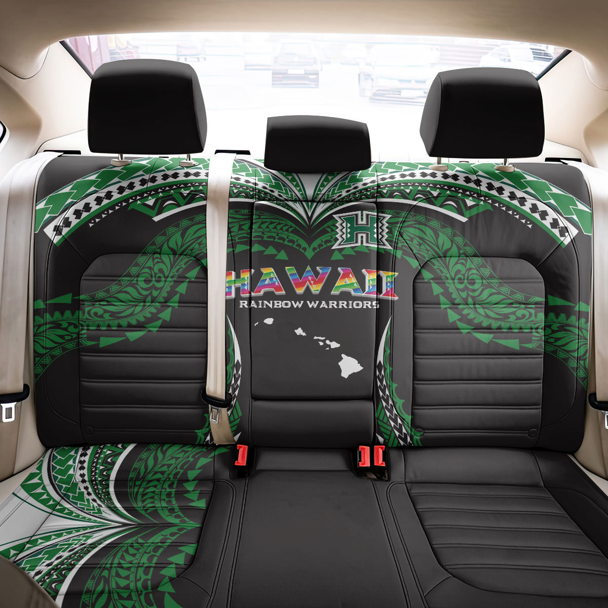 Hawaii Rainbow Warriors Back Car Seat Cover Polynesian Motif Black Color