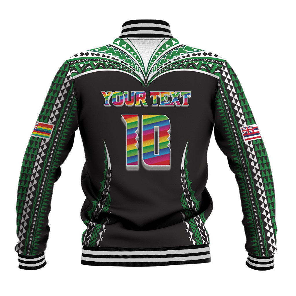 Custom Hawaii Rainbow Warriors Baseball Jacket Polynesian Motif Black Color