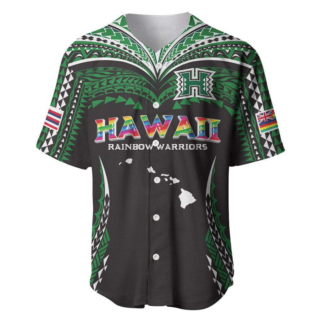 Custom Hawaii Rainbow Warriors Baseball Jersey Polynesian Motif Black Color
