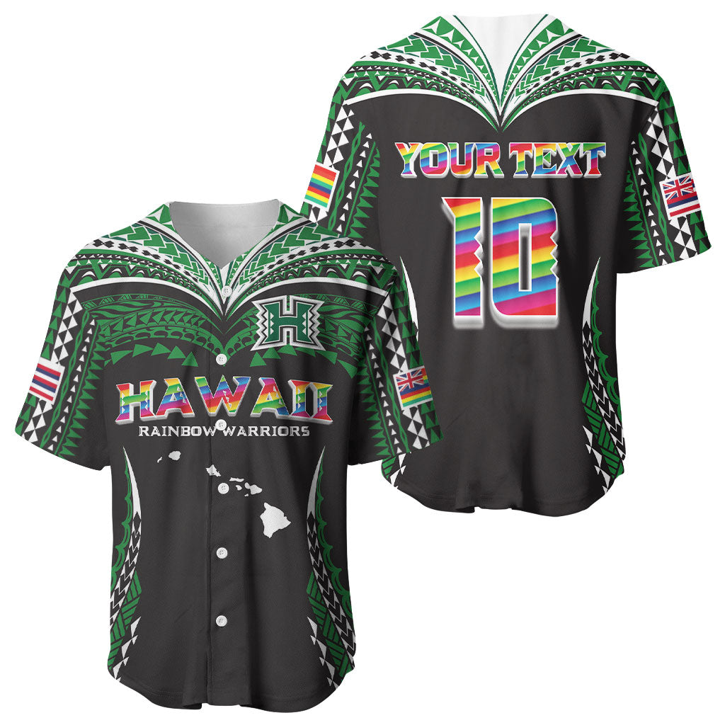 Custom Hawaii Rainbow Warriors Baseball Jersey Polynesian Motif Black Color