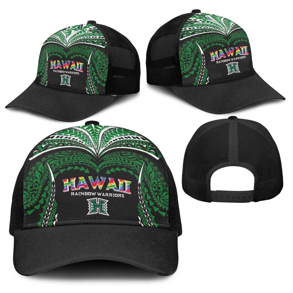 Hawaii Rainbow Warriors Baseball Net Cap Polynesian Motif Black Color