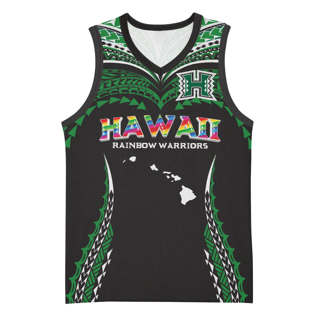 Custom Hawaii Rainbow Warriors Basketball Jersey Polynesian Motif Black Color
