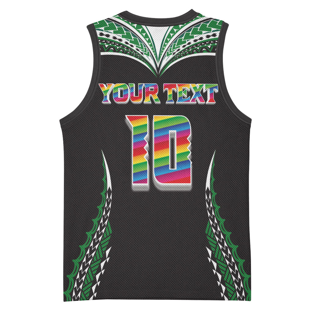 Custom Hawaii Rainbow Warriors Basketball Jersey Polynesian Motif Black Color