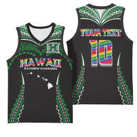 Custom Hawaii Rainbow Warriors Basketball Jersey Polynesian Motif Black Color