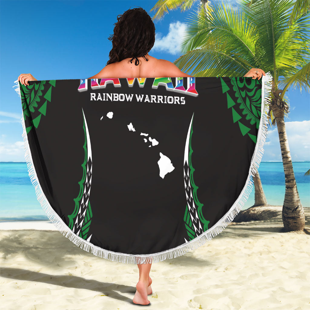 Hawaii Rainbow Warriors Beach Blanket Polynesian Motif Black Color