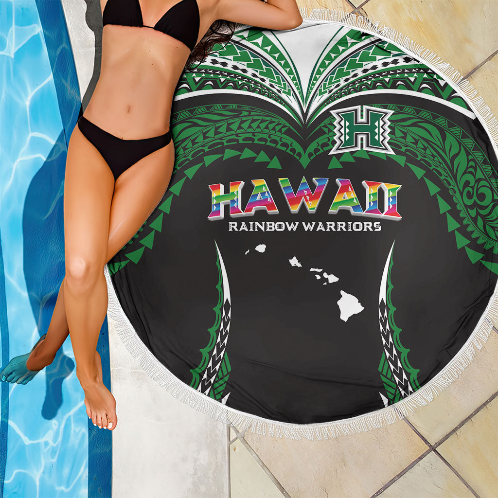Hawaii Rainbow Warriors Beach Blanket Polynesian Motif Black Color