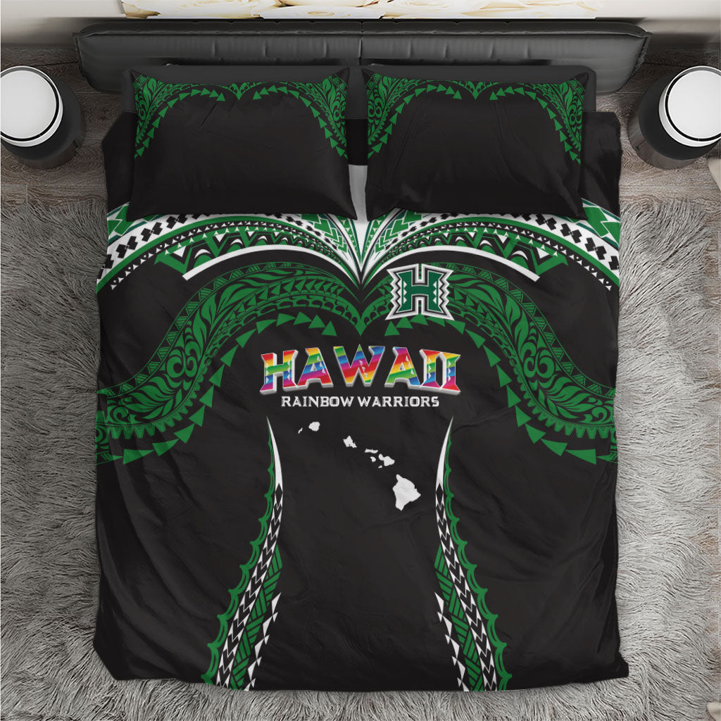 Hawaii Rainbow Warriors Bedding Set Polynesian Motif Black Color