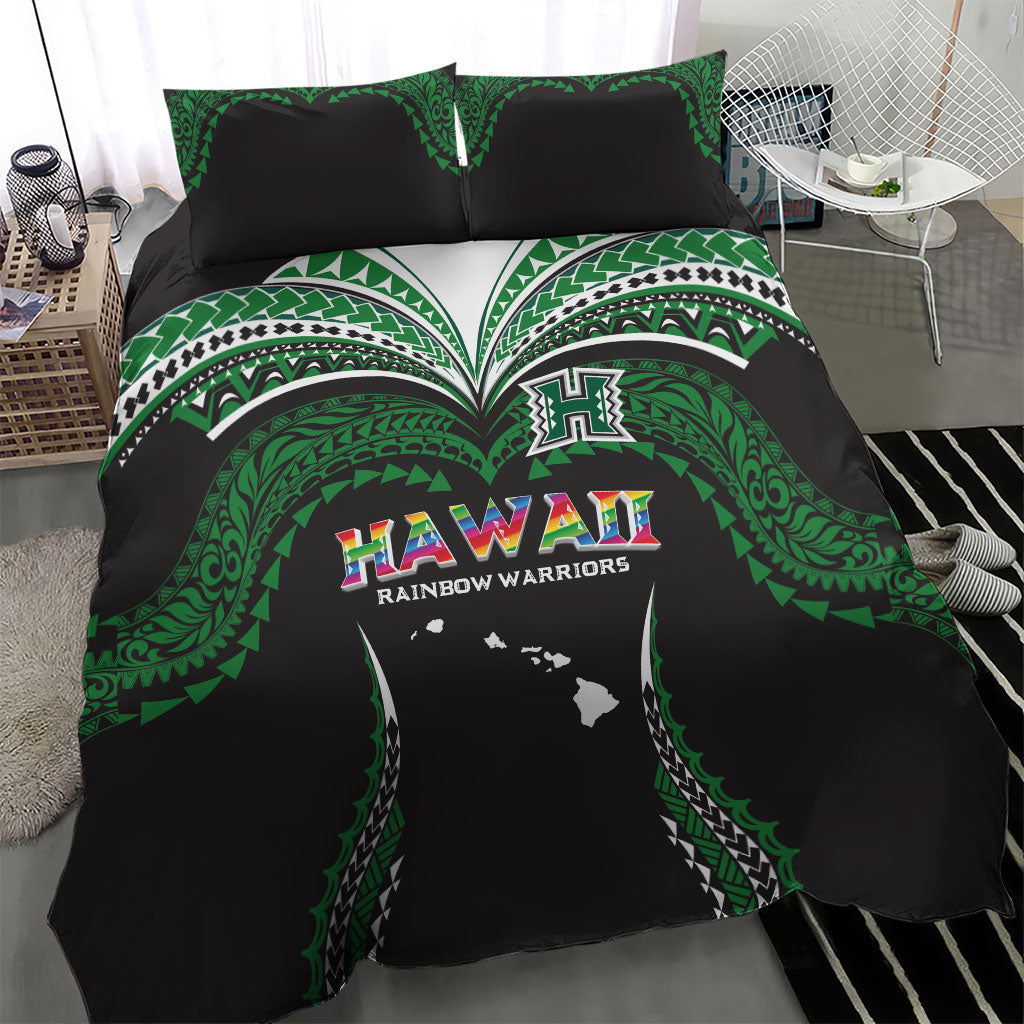 Hawaii Rainbow Warriors Bedding Set Polynesian Motif Black Color