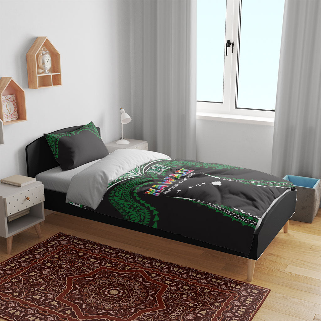 Hawaii Rainbow Warriors Bedding Set Polynesian Motif Black Color