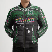 Custom Hawaii Rainbow Warriors Bomber Puffer Jacket Polynesian Motif Black Color
