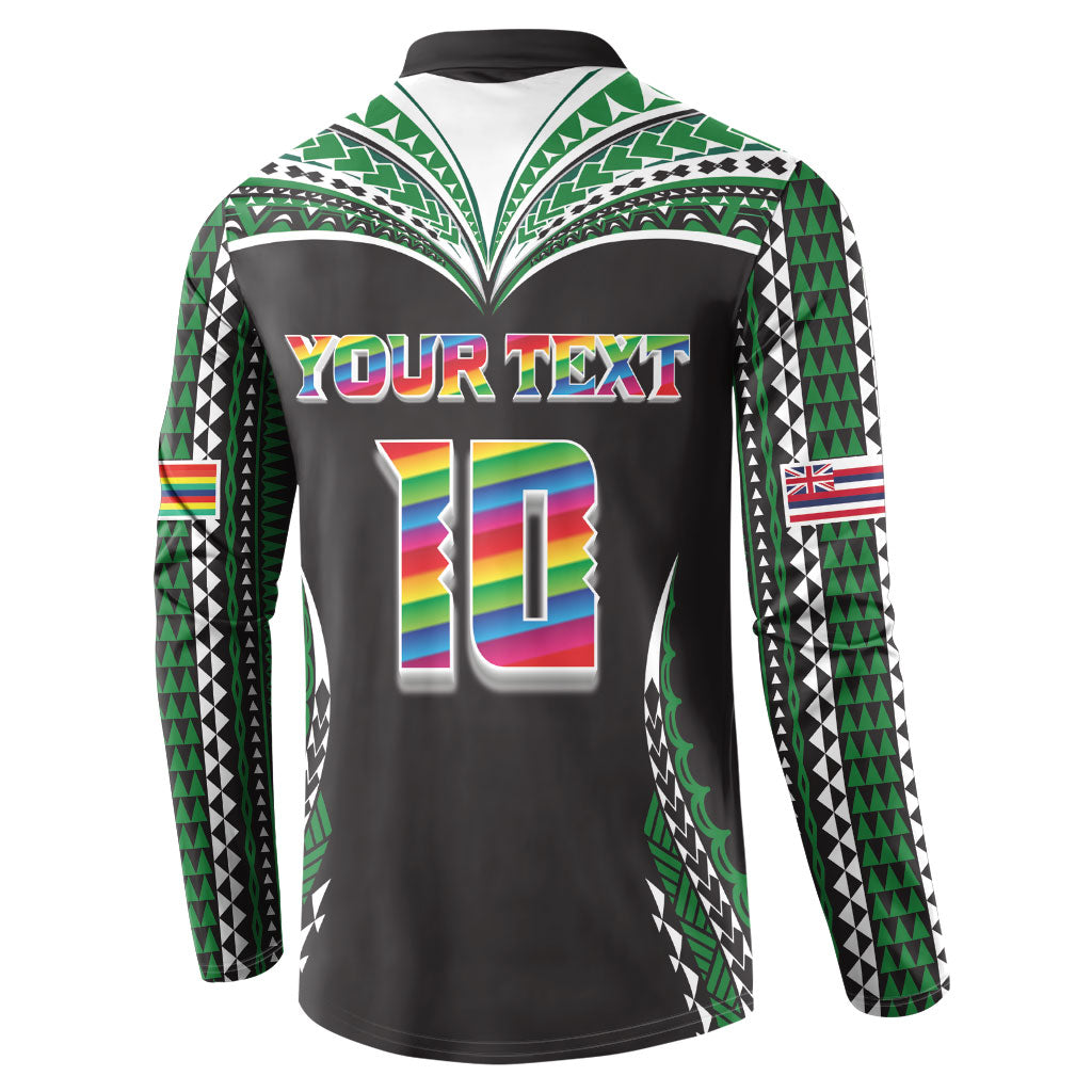 Custom Hawaii Rainbow Warriors Button Sweatshirt Polynesian Motif Black Color