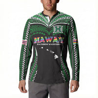 Custom Hawaii Rainbow Warriors Button Sweatshirt Polynesian Motif Black Color
