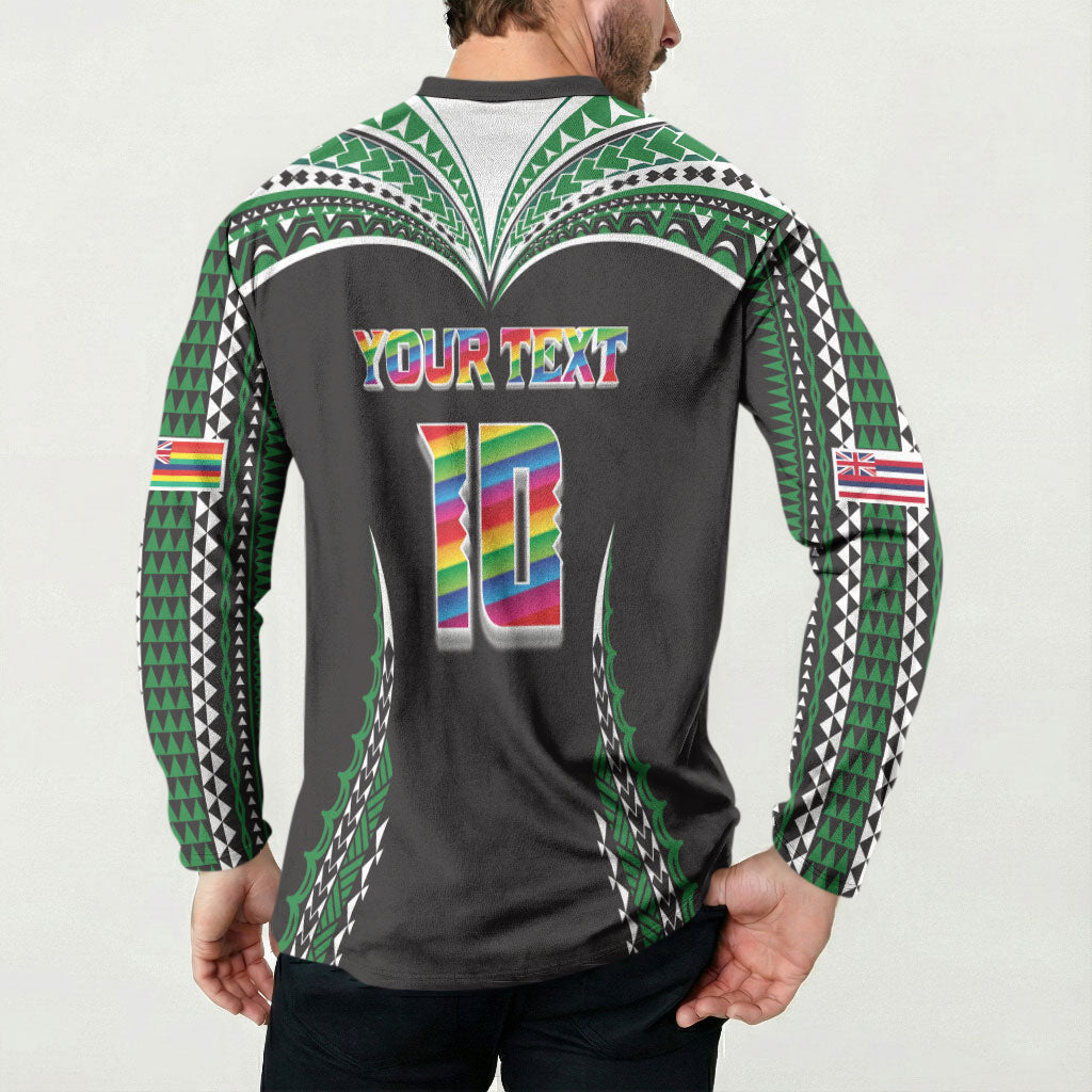 Custom Hawaii Rainbow Warriors Button Sweatshirt Polynesian Motif Black Color