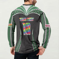 Custom Hawaii Rainbow Warriors Button Sweatshirt Polynesian Motif Black Color