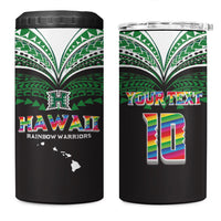 Custom Hawaii Rainbow Warriors 4 in 1 Can Cooler Tumbler Polynesian Motif Black Color