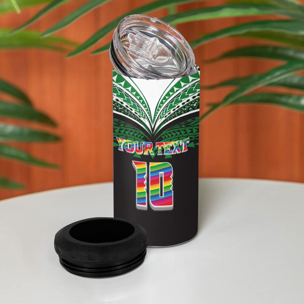 Custom Hawaii Rainbow Warriors 4 in 1 Can Cooler Tumbler Polynesian Motif Black Color