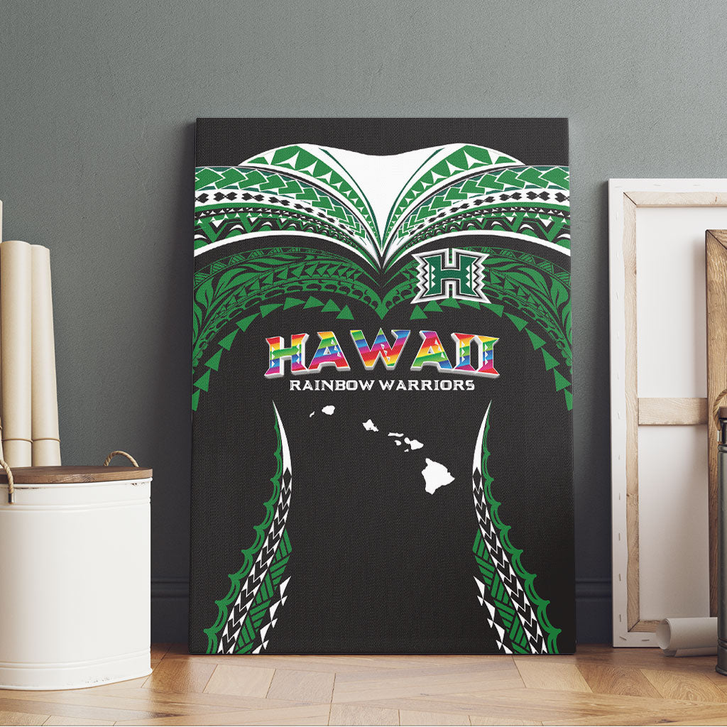 Hawaii Rainbow Warriors Canvas Wall Art Polynesian Motif Black Color