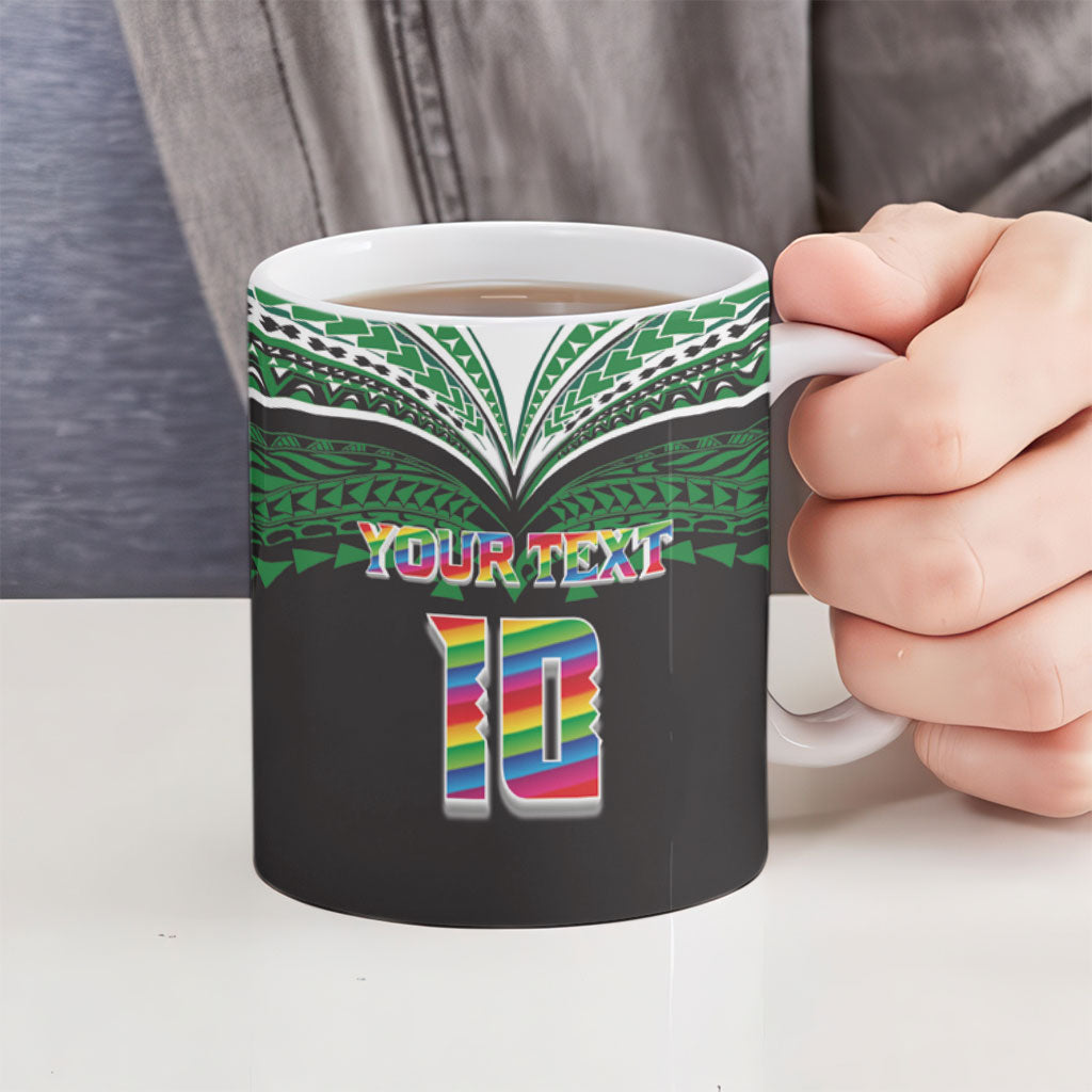 Custom Hawaii Rainbow Warriors Ceramic Mug Polynesian Motif Black Color