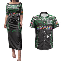 Custom Hawaii Rainbow Warriors Couples Matching Puletasi and Hawaiian Shirt Polynesian Motif Black Color