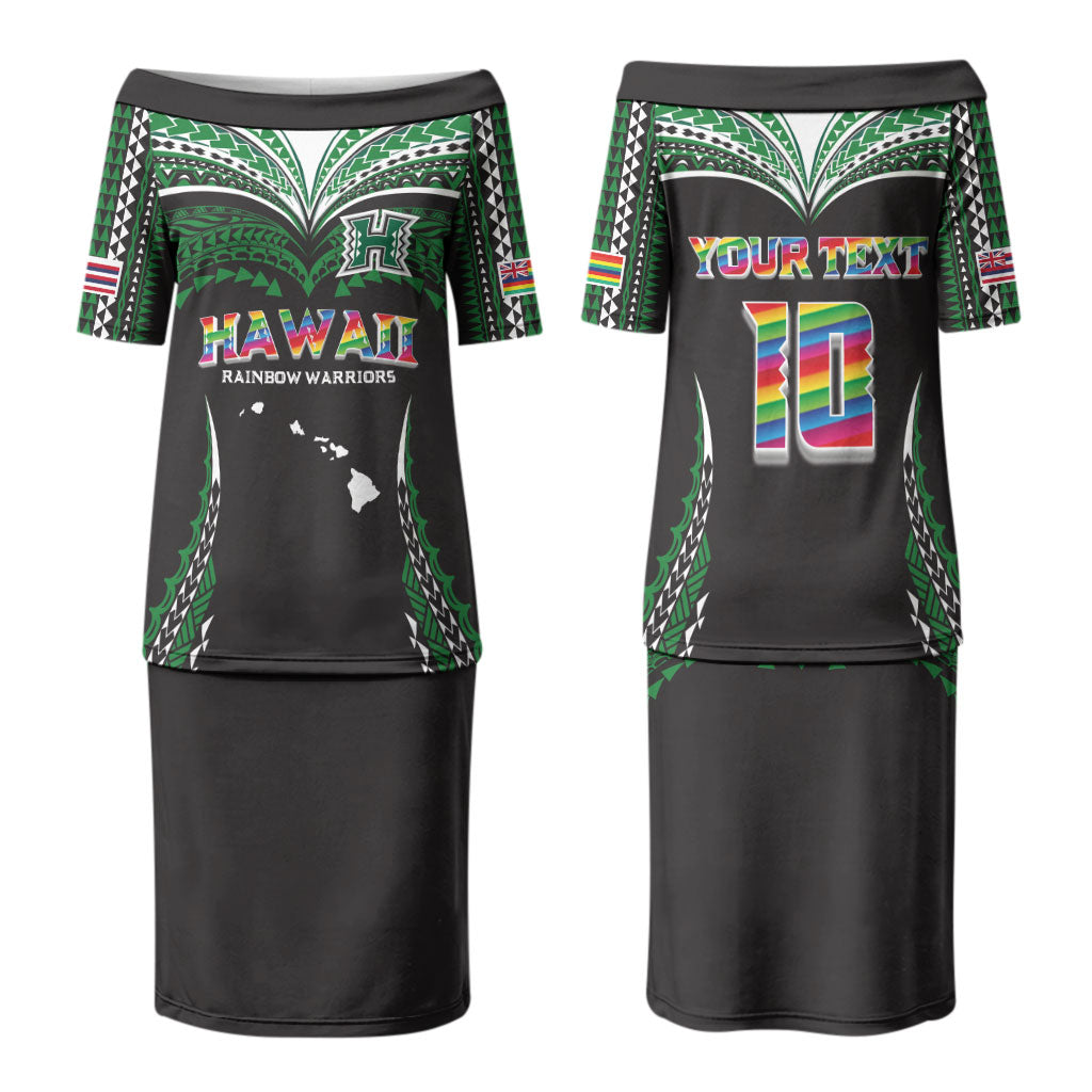 Custom Hawaii Rainbow Warriors Couples Matching Puletasi and Hawaiian Shirt Polynesian Motif Black Color