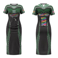 Custom Hawaii Rainbow Warriors Couples Matching Short Sleeve Bodycon Dress and Hawaiian Shirt Polynesian Motif Black Color