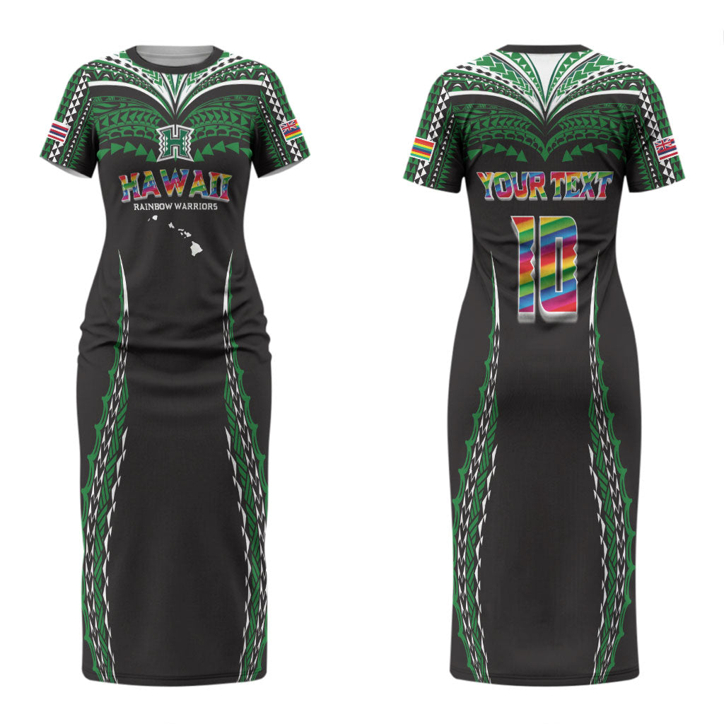 Custom Hawaii Rainbow Warriors Couples Matching Short Sleeve Bodycon Dress and Long Sleeve Button Shirt Polynesian Motif Black Color