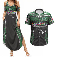 Custom Hawaii Rainbow Warriors Couples Matching Summer Maxi Dress and Hawaiian Shirt Polynesian Motif Black Color